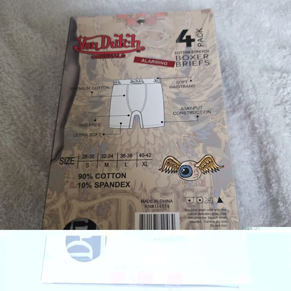 Von Dutch Underwear Men Multicolor Cotton Stretch Boxer Brief 4 Pack Retro Large